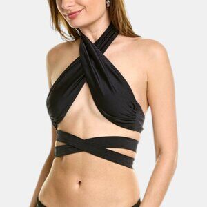 NWT Tropic of C Bianca Bikini Top Women M Black Wrap Halter Chic Resort